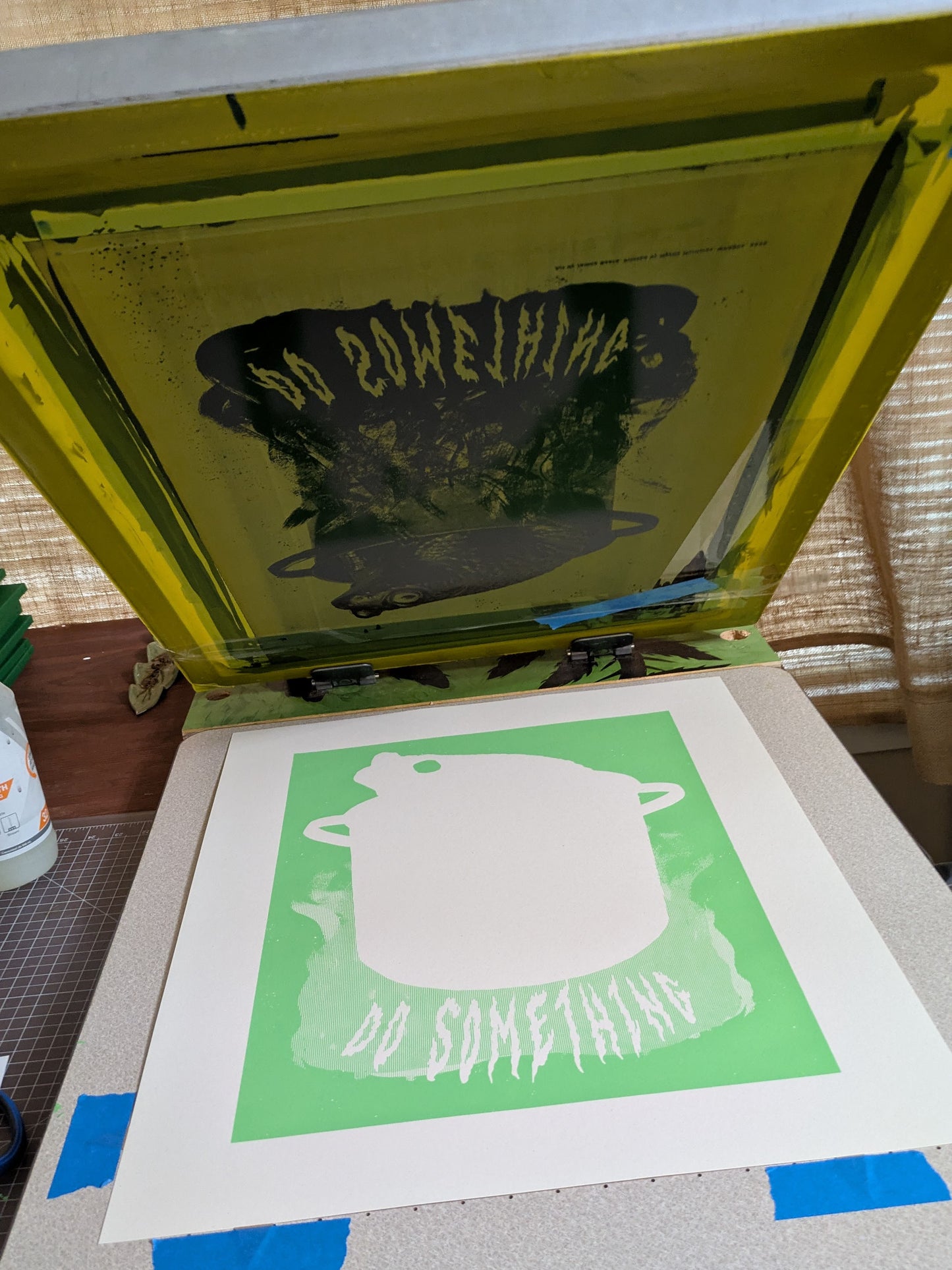 Screen printing process with the first layer printed in green