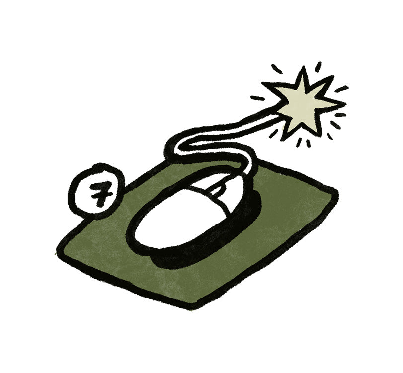 Illustration of a computer mouse with the number 7 on a white background
