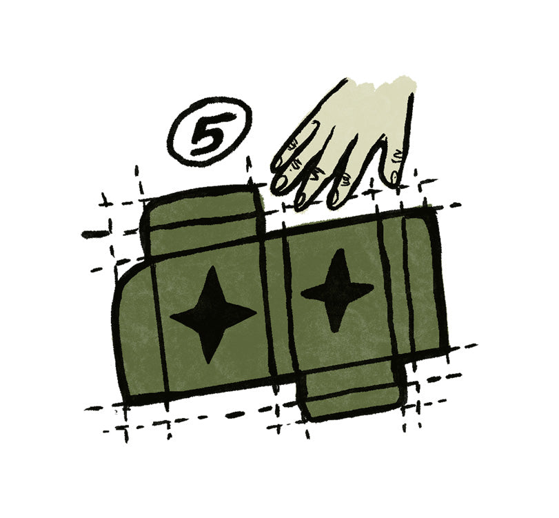 Illustration of a hand reaching towards a packaging template with a star icon