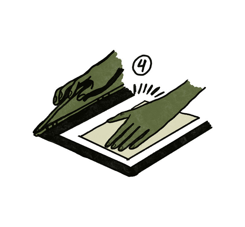 Illustration of a hand scanning a piece of paper.