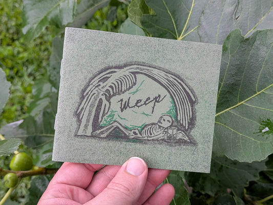 Cover art with a skeleton under a willow tree