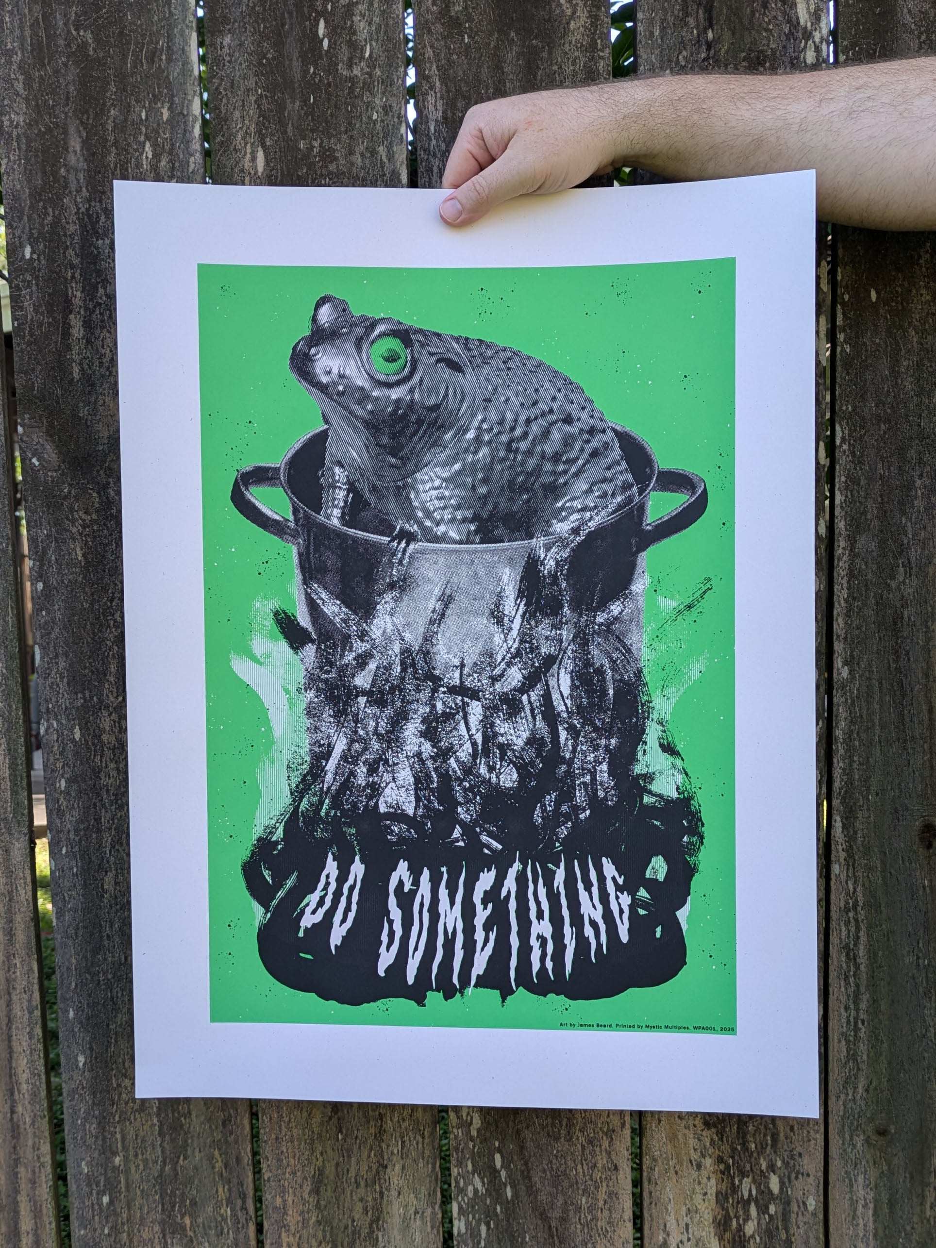18 x 24 poster showing a photo collage frog in a boiling pot