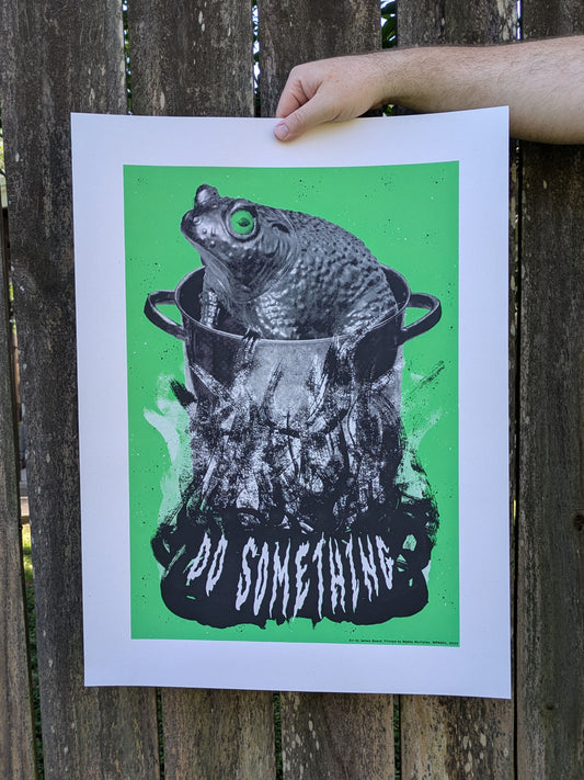 18 x 24 poster showing a photo collage frog in a boiling pot