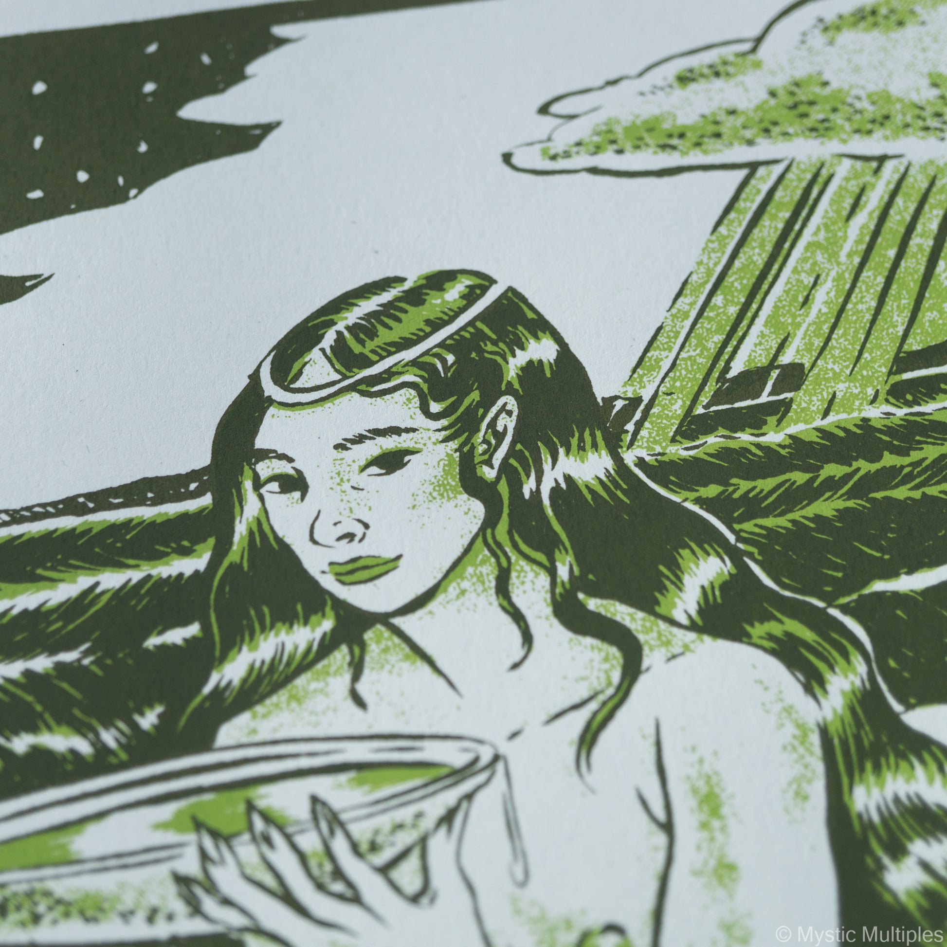 Closeup shot of the queen of cups with a storm in the background