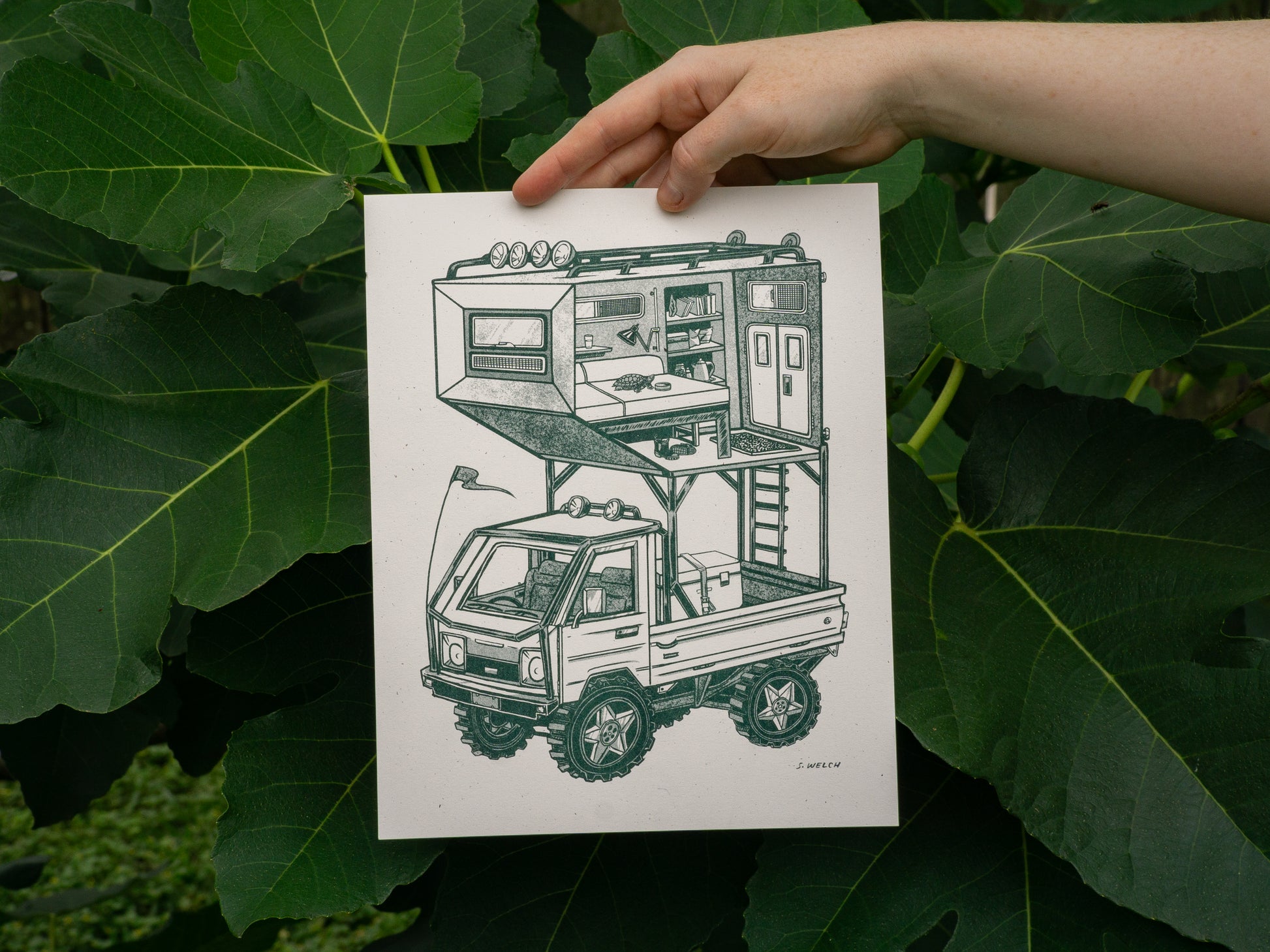 8 x 10 kei truck art print. It has been altered to have a living space above the truck bed.