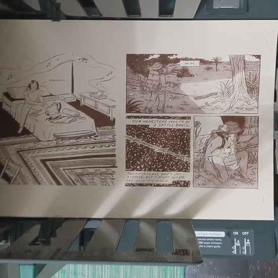 Video of the outpost zines being printed on our Risograph GR3750 and later flipped through.