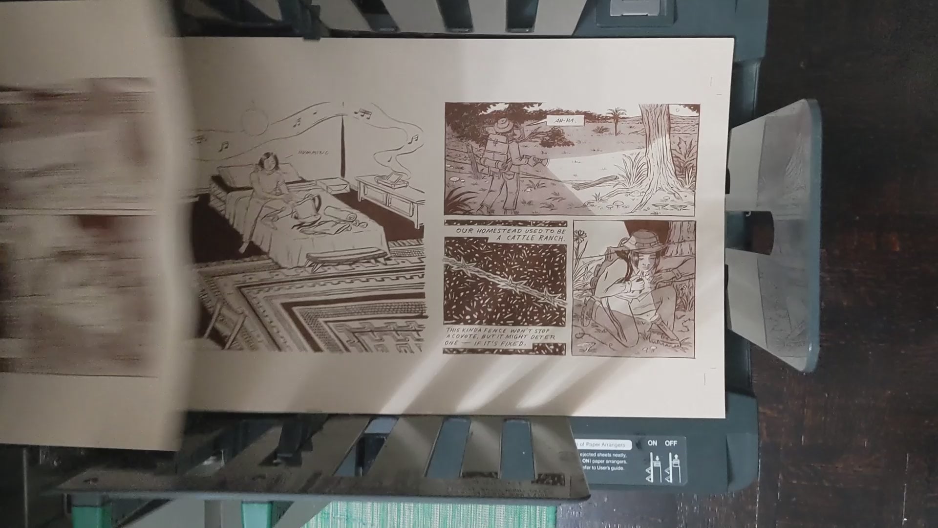 Video of the outpost zines being printed on our Risograph GR3750 and later flipped through.